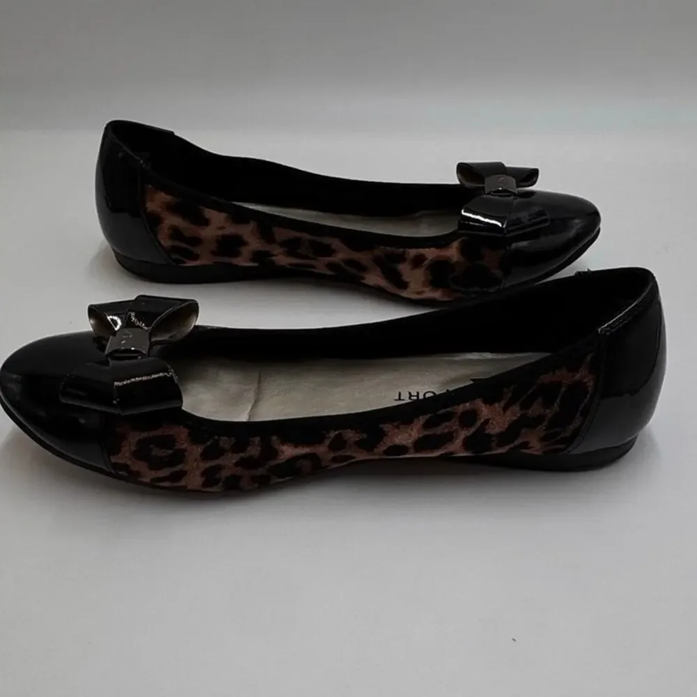 Anne Klein Sport AKALPHA Flats 10M Leopard Black Patent Bow Ballet Shoes
